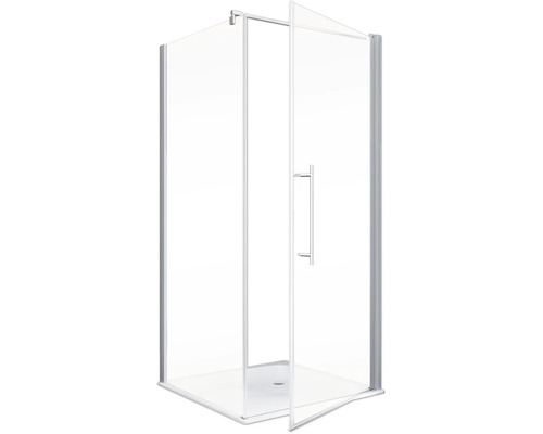Douchedeur met zijpaneel SCHULTE Alexa Style 2.0 ExpressPlus 80 x 80 cm, aluminium profiel, helder glas met vuilafstotende coating, linksdraaiend, rechtsdraaiend