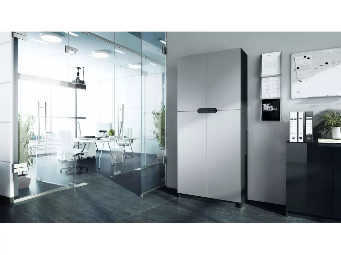 Armoire De Bureau Noir Mat Et Gris Clair Satiné(lxhxp) : 82 x 185 x 37