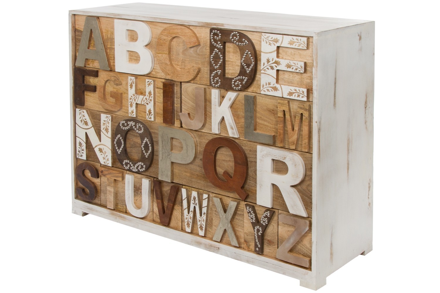 Kommode ALPHABET - weiß-braun - 12 Schubladen