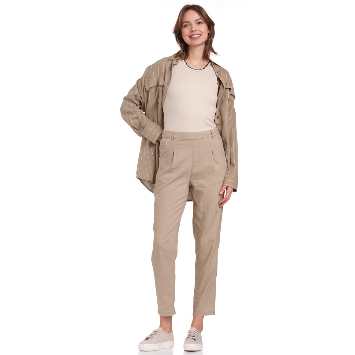 Gina Collection Damen Leinen-Bluse mit Streifen beige