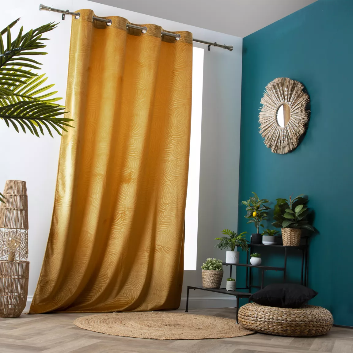 Rideau obscurcissant velours (140 x 240 cm) Fern Jaune ocre
