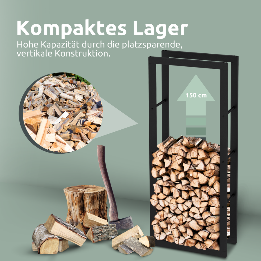 holz4home Haardhoutrek 150x25x60cm Gemaakt van Metaal Zwart Inclusief Ovenwant
