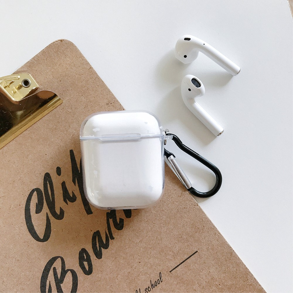 AirPods (1. & 2. Generation) Gummi Schutzhülle Abdeckung mit Karabinerhaken - Transparent