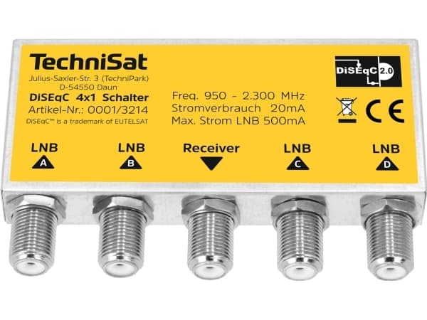 TechniSat DiSEqC 4x1, 4 innganger, 1 utganger, 97 mm, 23 mm, 101 mm, 120 g