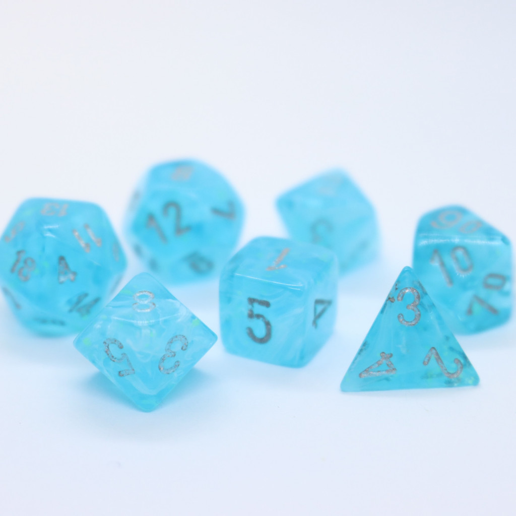 Set de 7 Mini Dés JDR Chessex : Luminary Sky / Silver