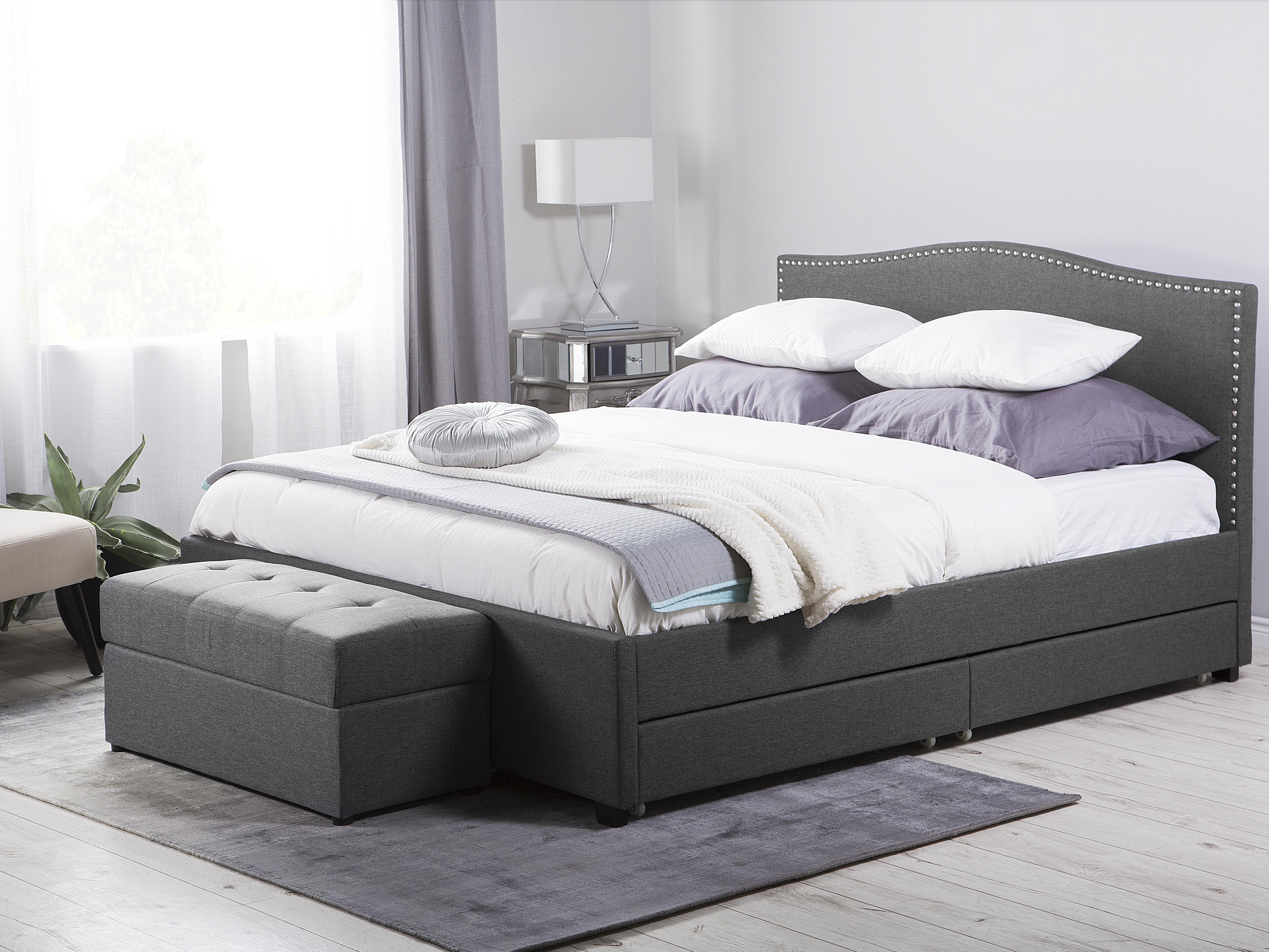 Bed met opbergladen Stof MONTPELLIER 180 x 200 cm Donkergrijs