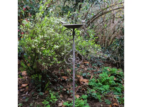 Mangeoire à oiseaux sur pied abreuvoir métal gris 115cm