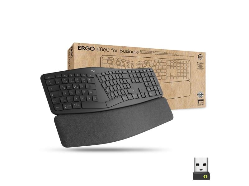 Logitech Tastatur K860 for Business Ergonomische und kabellose Tastatur mit Logi Bolt Empfänger