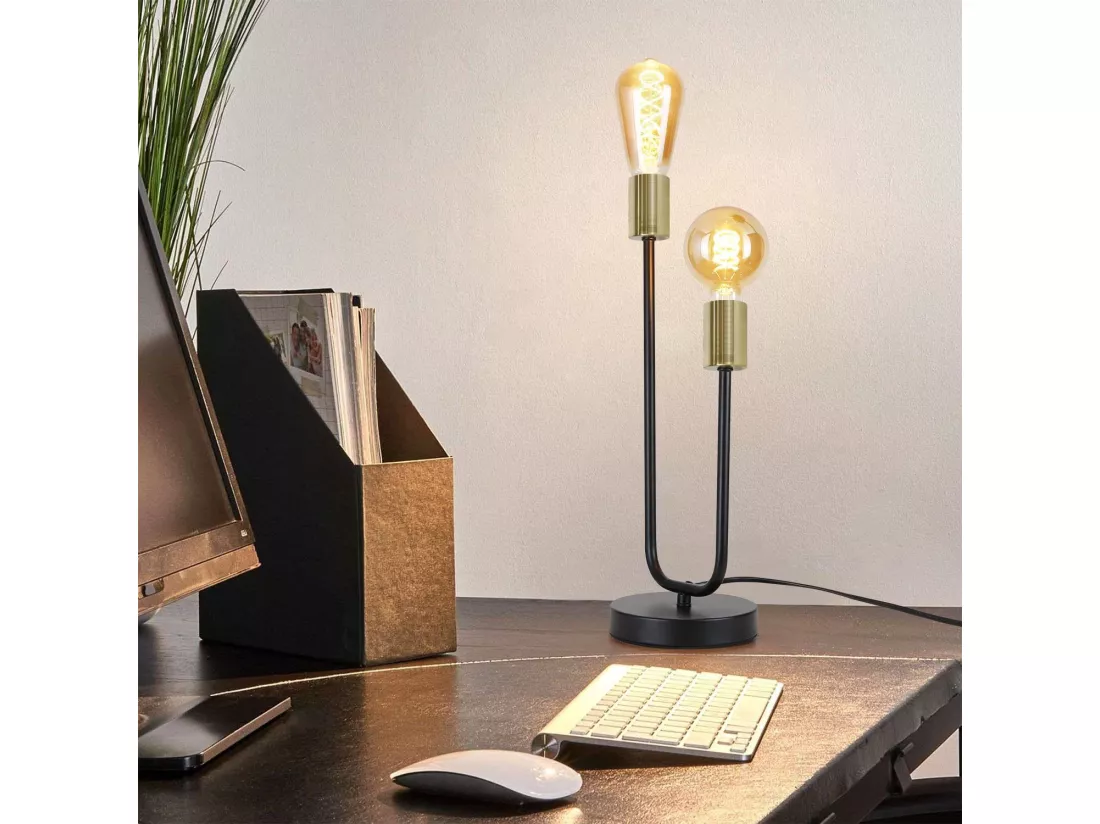 NETTLIFE Lampe de Table Lampe de Chevet Vintage Noir Salon Noir Or E27 Veilleuse Industrielle en Métal avec Câble