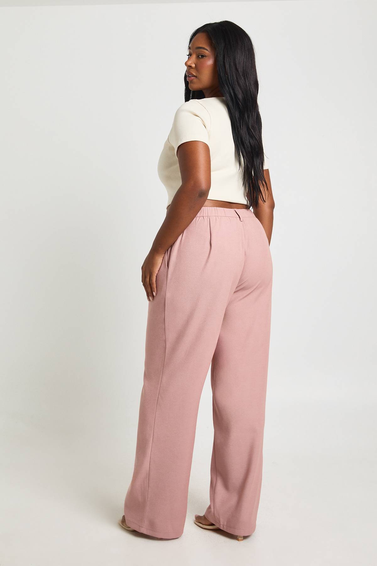 boohoo Pantalon Large Taille Haute Coupe Ajustée