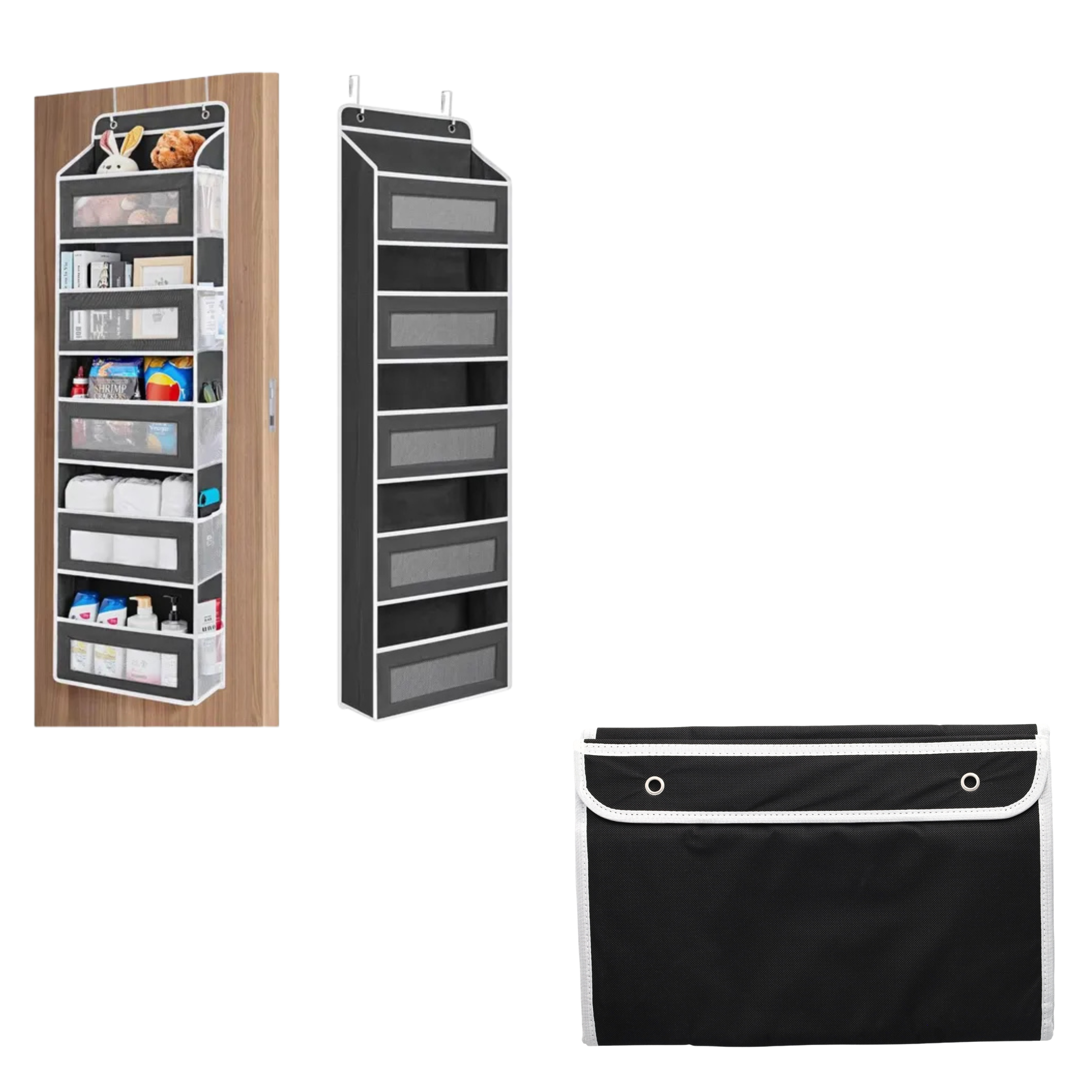 (143x40cm) 5-fach Hänge Organizer Aufbewahrungs Fächer Tür Regal für Küche / Kinderzimmer / Badezimmer - Schwarz