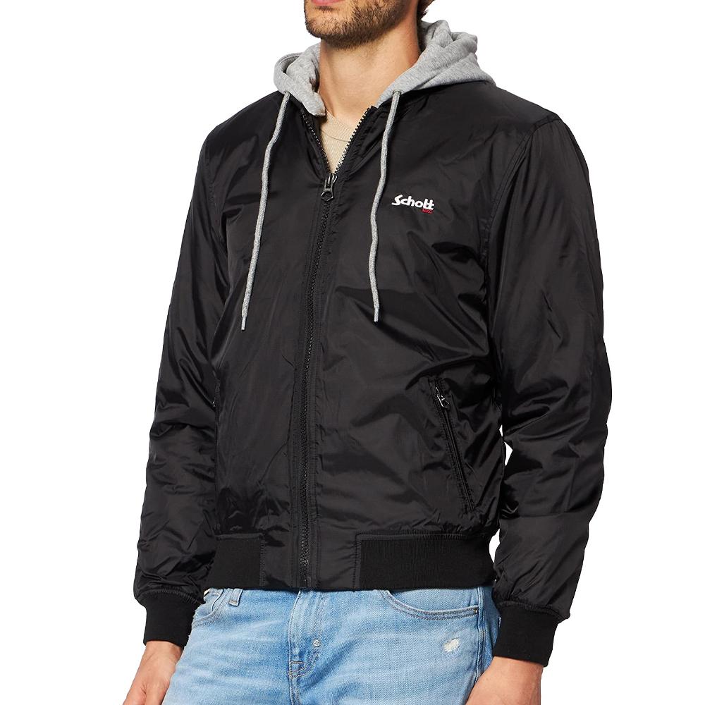 Schott Bomber Noir Homme Schott Bombers Capuche Amovible En Jersey Schott OREGON-KAK