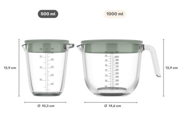 Maatbeker met deksel Chef It glas 500 ml  - Nordic sage
