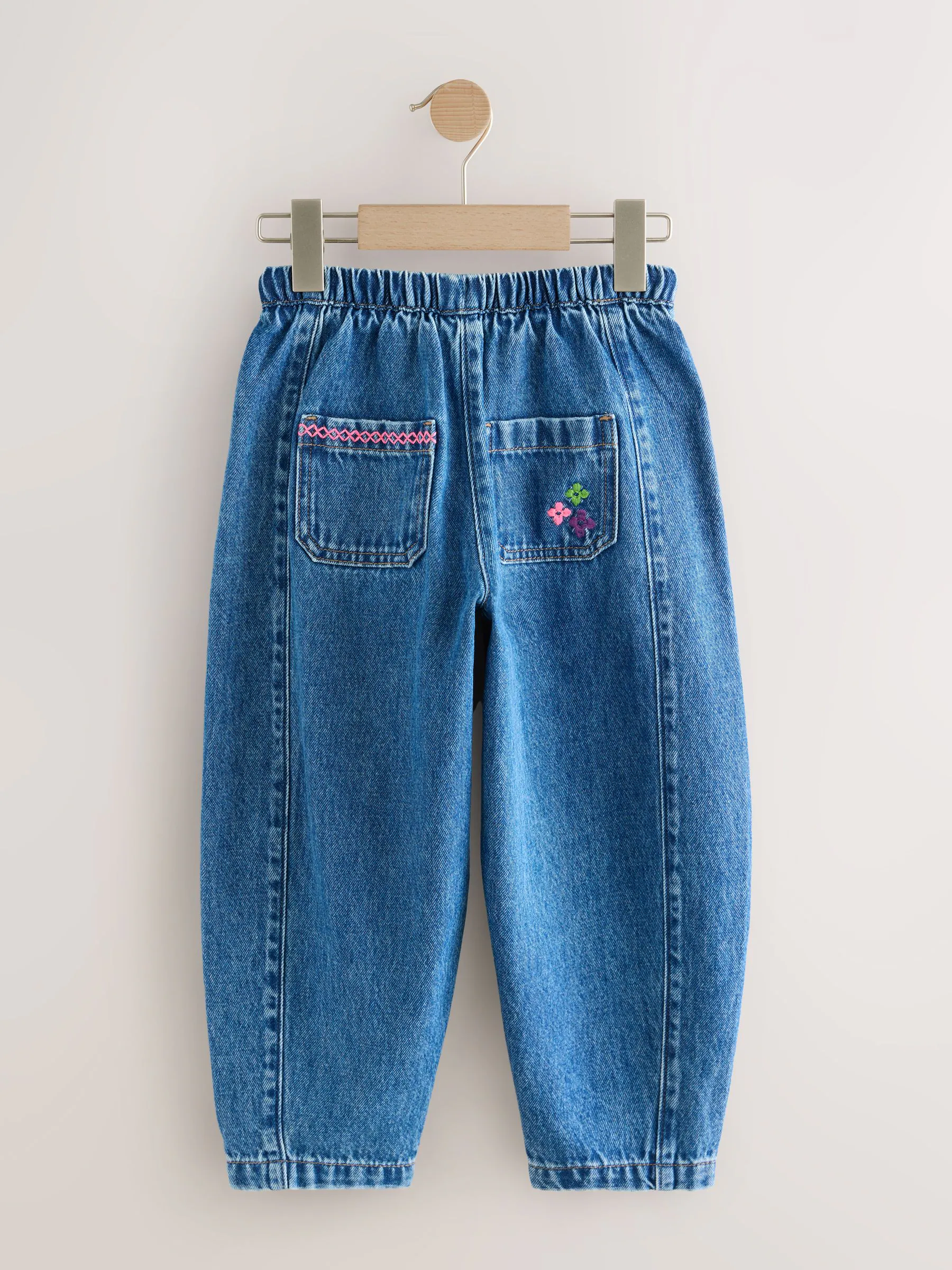 Donkerblauw - Embroidered Pull On Barrel Jeans (3-16yrs)