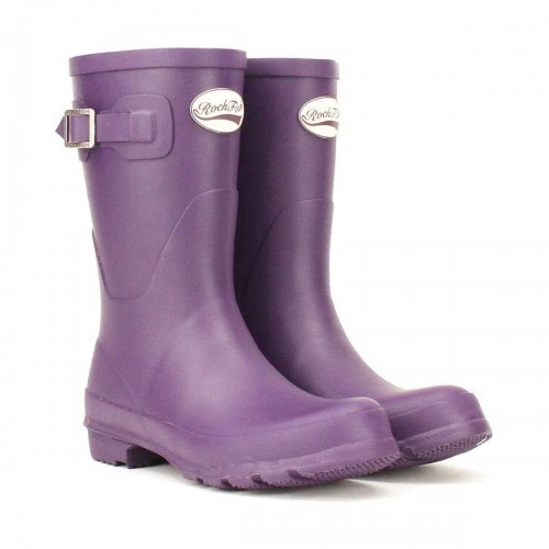 Botas de chuva curtas femininas com acabamento fosco na cor roxa uva.