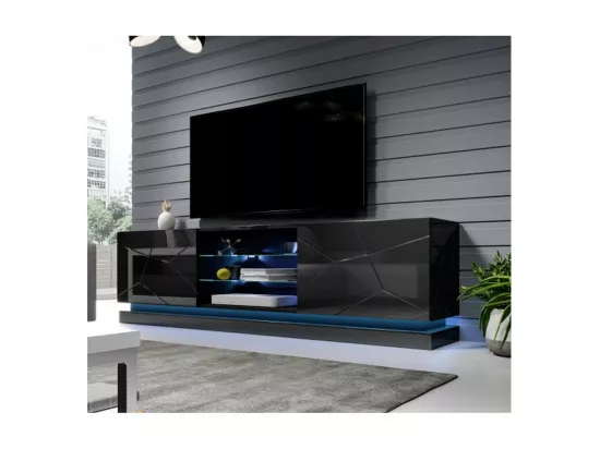 Meuble TV noir design 200 cm à LED Clost - Avec LED