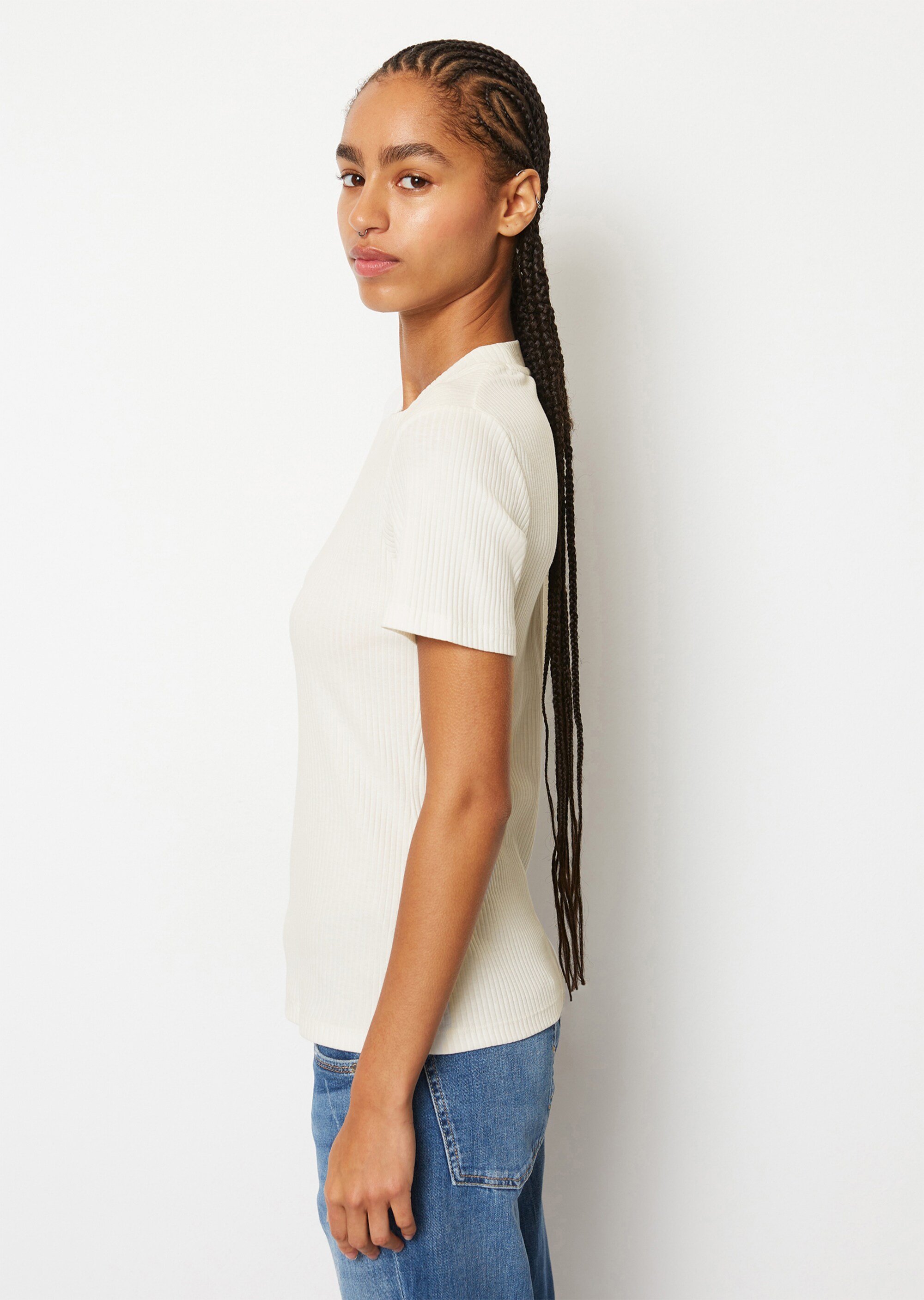Ripp-Jersey-T-Shirt aus elastischem Bio-Baumwolle-Mix