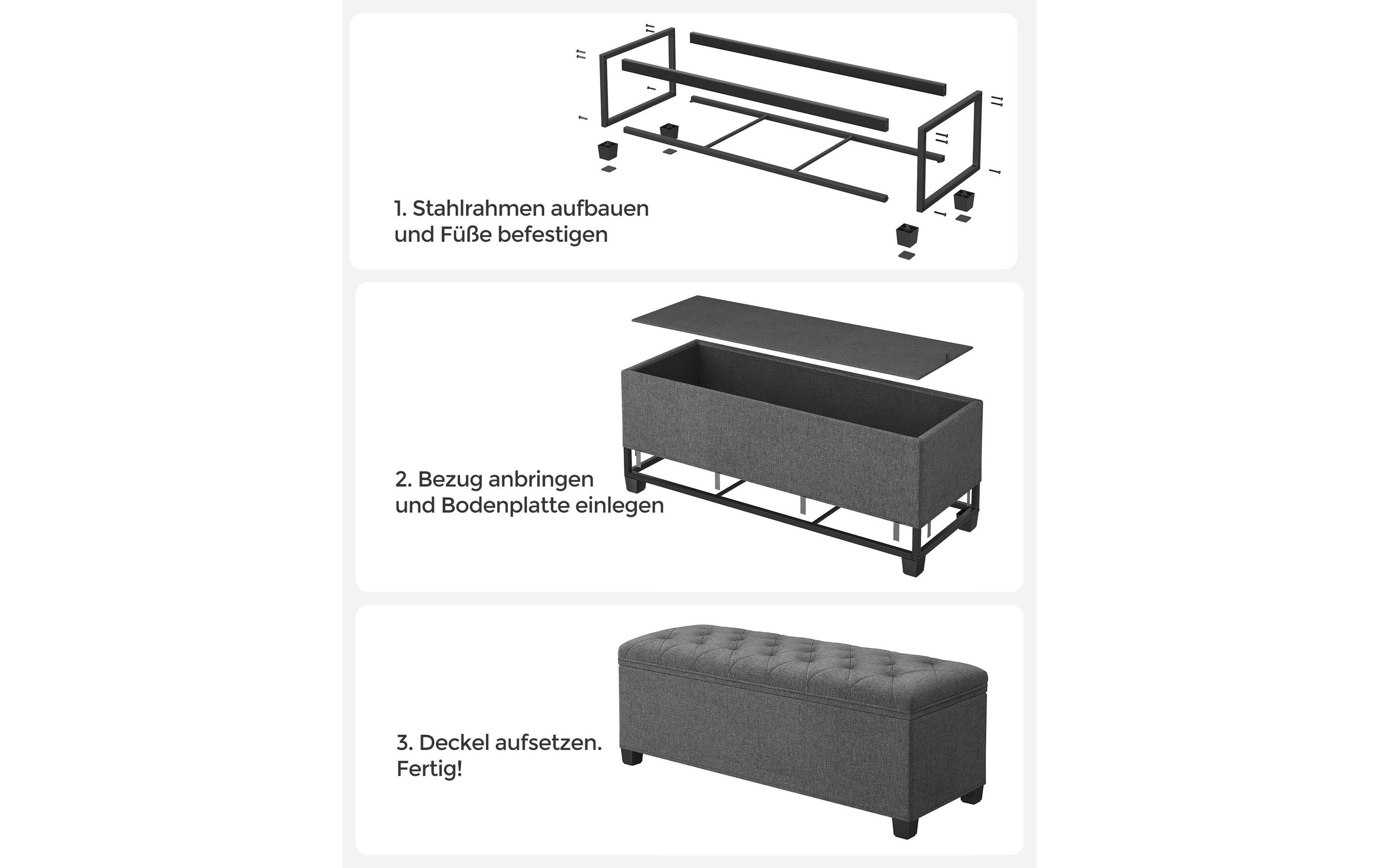 Sitztruhe Ottomane mit Stauraum 110 x 40 cm, Grau<br>Sitzbank