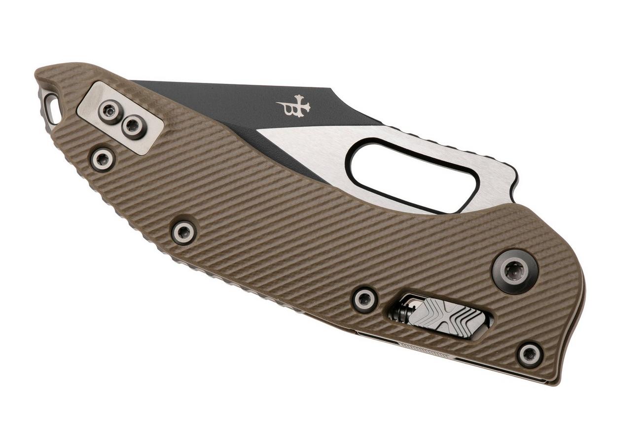 Microtech Stitch 169RL-1FLGTTA, Two Tone Black M390MK, Fluted Tan G-10 zakmes, Borka Blades design
