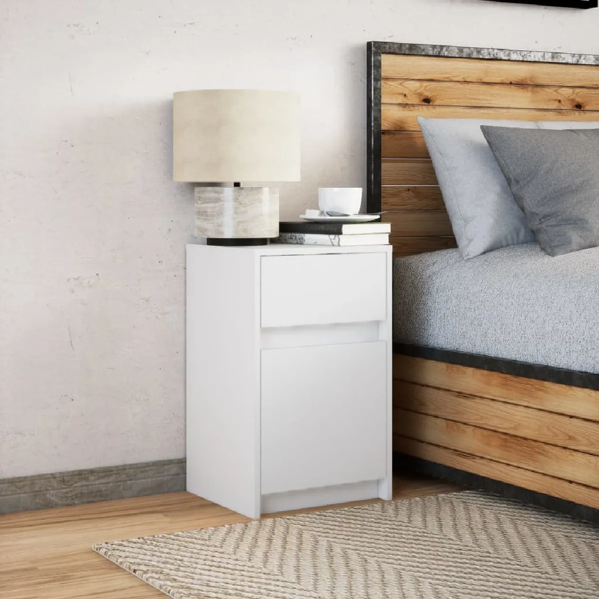 vidaXL Armoire de chevet avec LED - Blanc