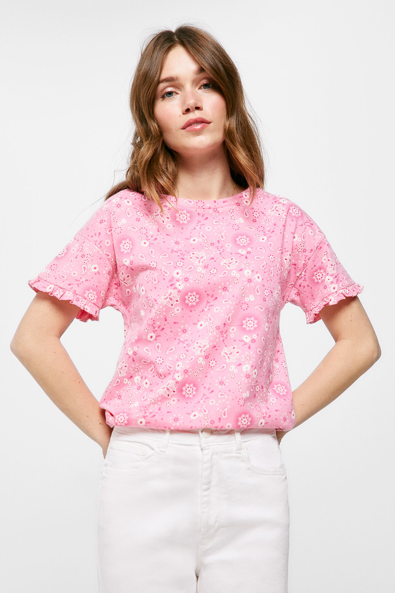 Camiseta com estampa de mangas fantasia - Roxa