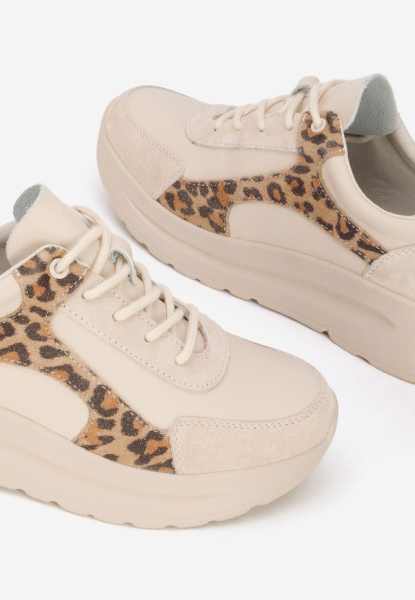 Baskets pour femme en cuir beige Arkania