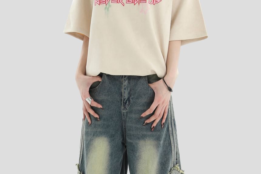 INStudio - High Waist Star Distressed Wide Leg Cargo Jeans