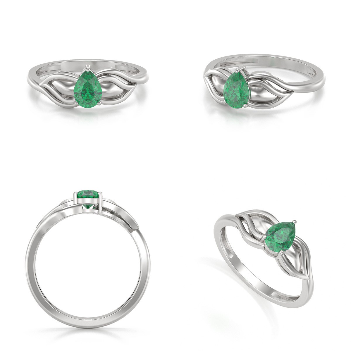 Bague ADEN Solitaire Or 585 Blanc Emeraude 1.92grs