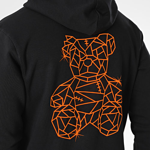 Sweat Capuche Nounours Diamanté Noir Orange Fluo