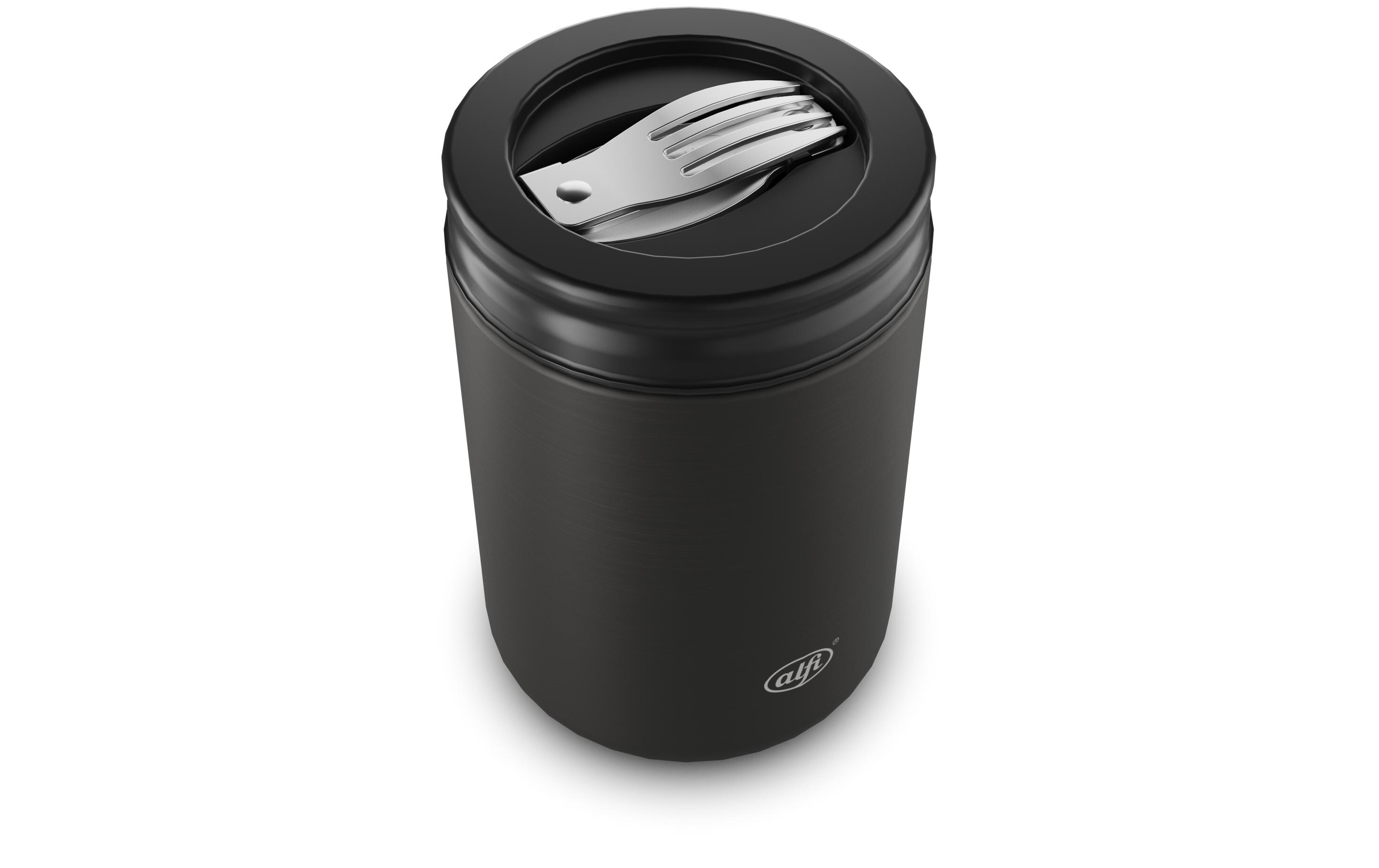 Thermo-Foodbehälter 0.35 l, Schwarz MattOutdoor-Behälter aus Edelstahl mit Göffel
