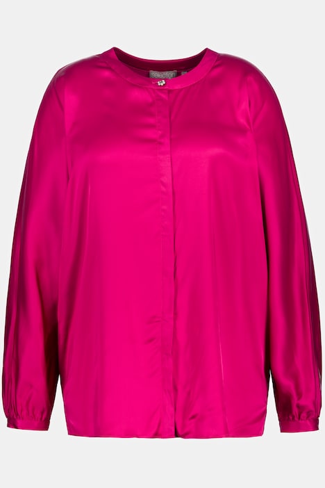Satinbluse, oversized, Rundhals, Fledermausarm