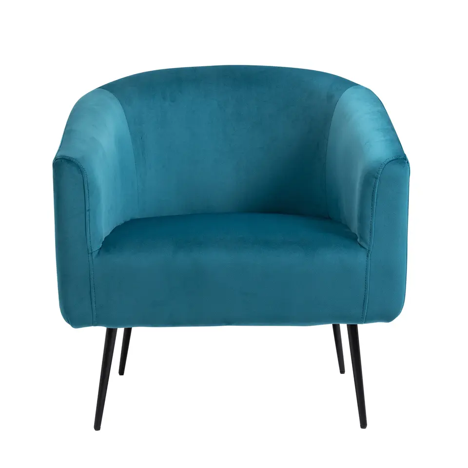 Salonstoel van metaal en eendblauw fluweel