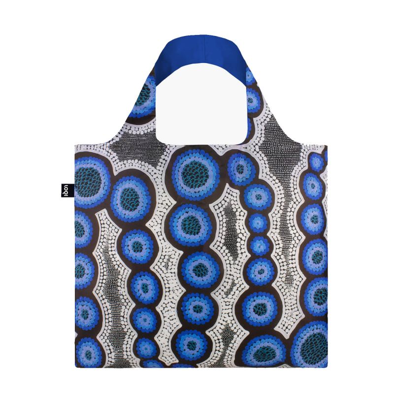 Sac shopping pliable avec pochette zip 50cm Kirsten Nangala Egan Water Dreaming Blue