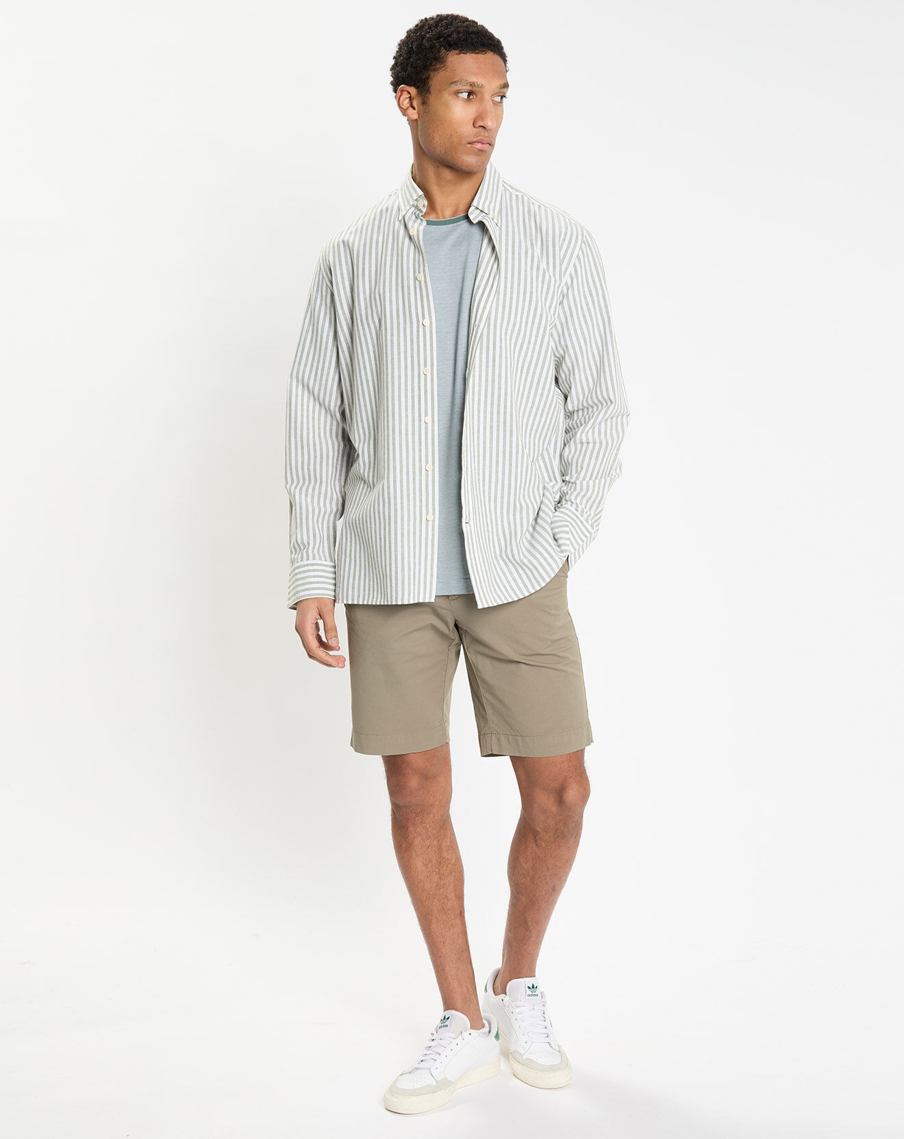 Hackett London Chemise en Coton & Lin Slim Fit à rayures kaki/blanc