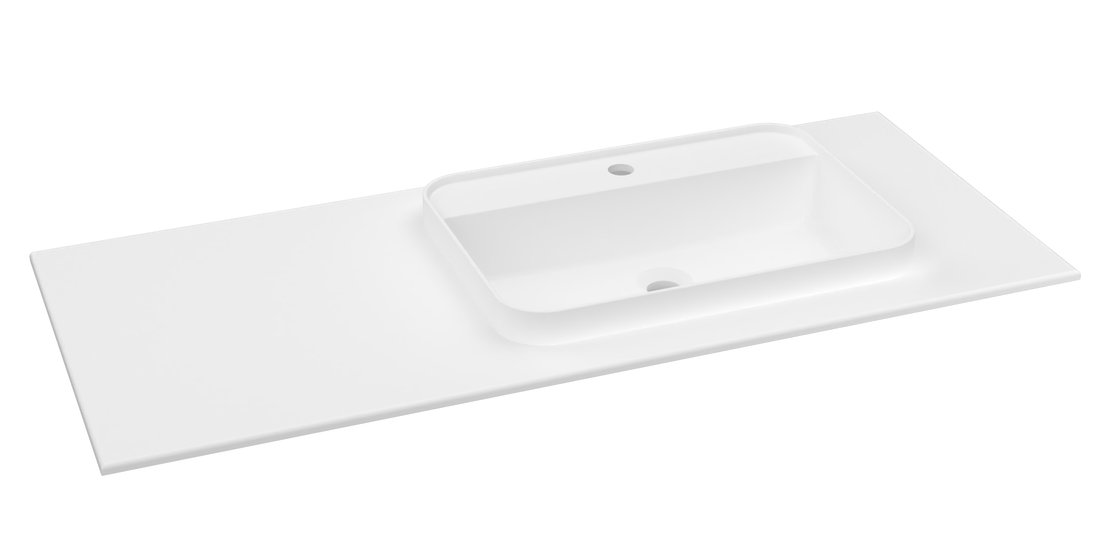 Sapho Brahea wastafel 120x50cm solid surface wit mat met brede rand en kraangat rechts