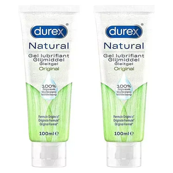 Géis lubrificantes hidratantes naturais Durex - Base aquosa original - Pacote com 2 x 100 ml