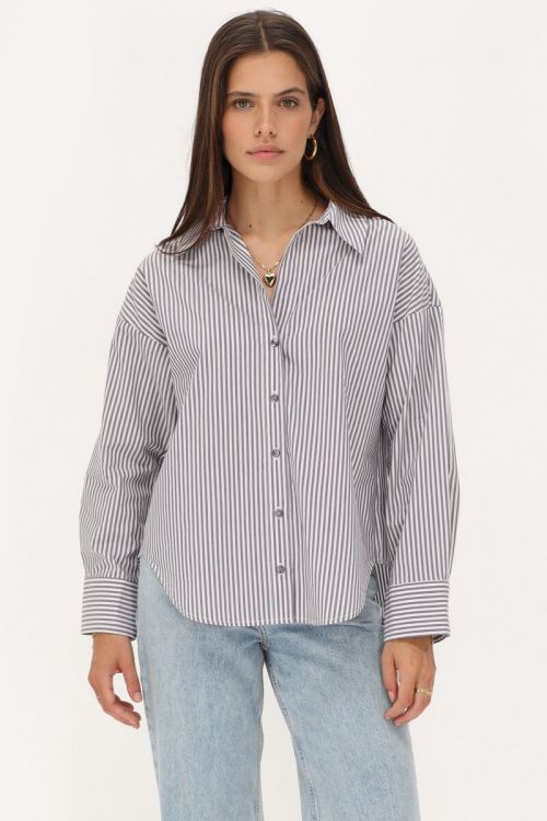 Paars-witte blouse pinstripe