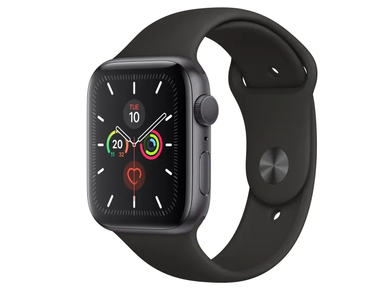 [OUTLET] - Apple Watch Series 5 (GPS) - 44 mm - rumgråt aluminium - smart ur med sportsbånd - fluoroelastomer - sort - båndstørrelse 140-210 mm - S/M/L - 32 GB - Wi-Fi, Bluetooth - 36.5 g