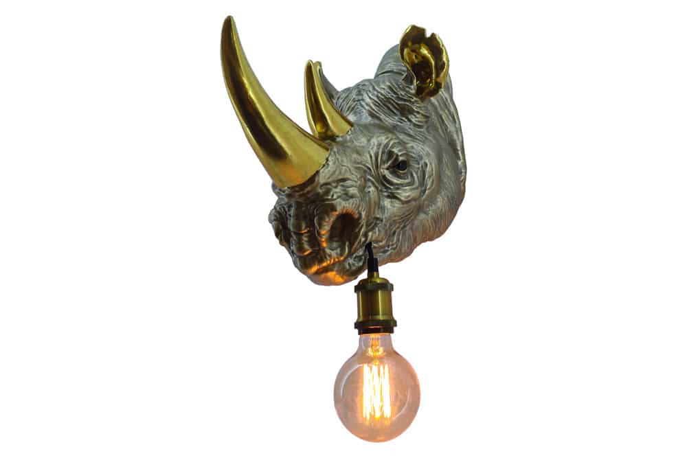 Moderne Wandlampe RHINO 40cm gold Nashorn-Skulptur handmade
