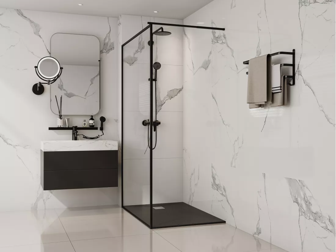 Receveur extra-plat à poser ou à encastrer découpable en résine SMC - Noir - 120 x 80 cm - MIRNOSA