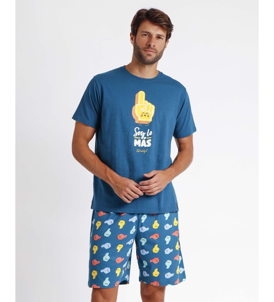 Pijama de manga curta Aznar Innova, o mais azul.