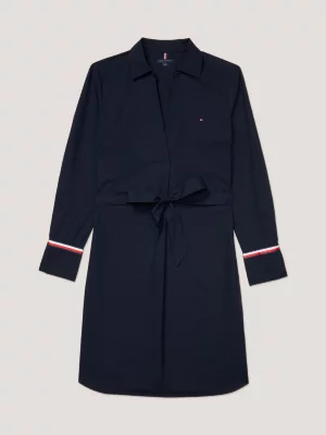 Vestido camisa na altura do joelho com estampa de listras e logo adaptável