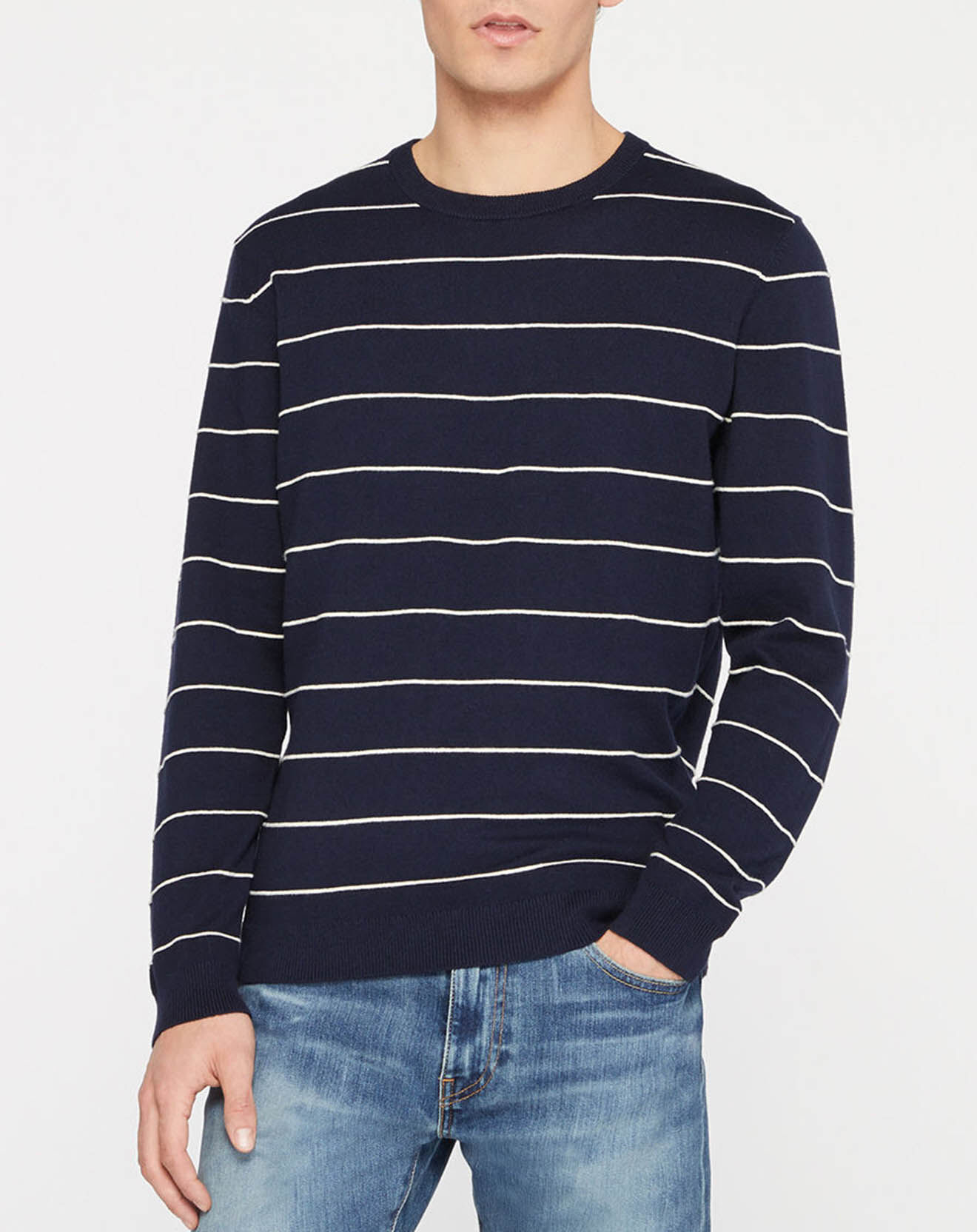 Hackett London Pull en Cachemire mélangé Marinière Classic bleu marine