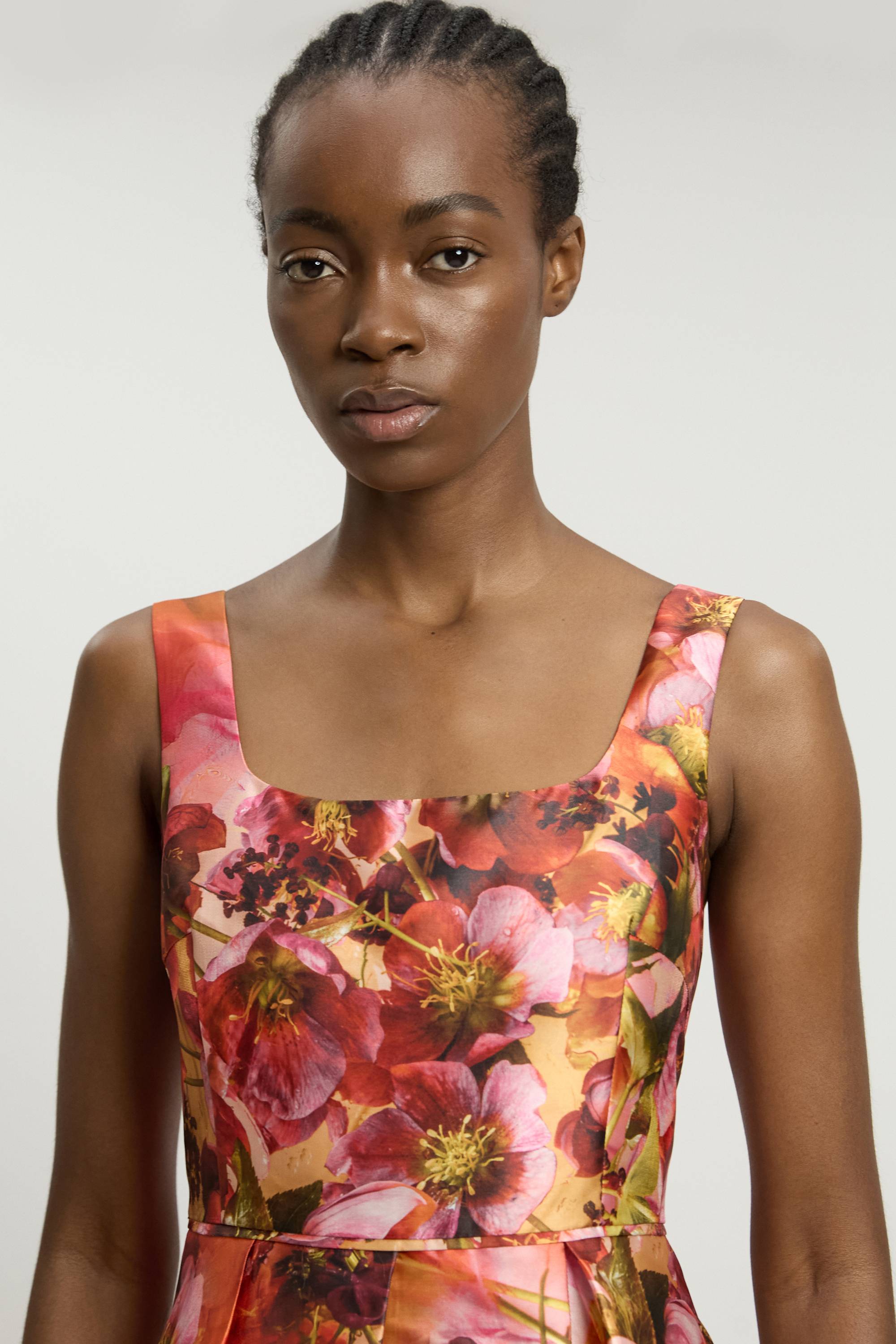 KarenMillen Robe Longue Tissée À Corset Avec Imprimé Floral Orange En Sergé Jacquard