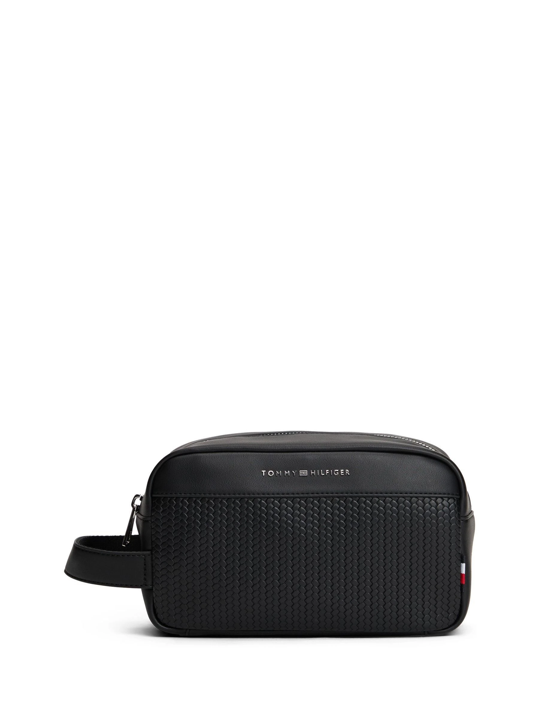 Tommy Hilfiger toilettas met metalen logo en geweven paneel