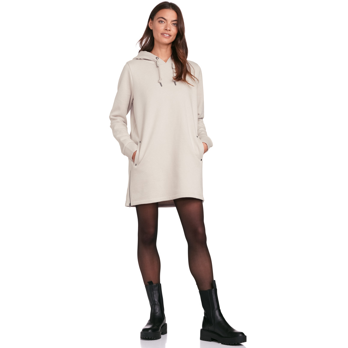 Gina Damen Sweatkleid mit Kapuze creme