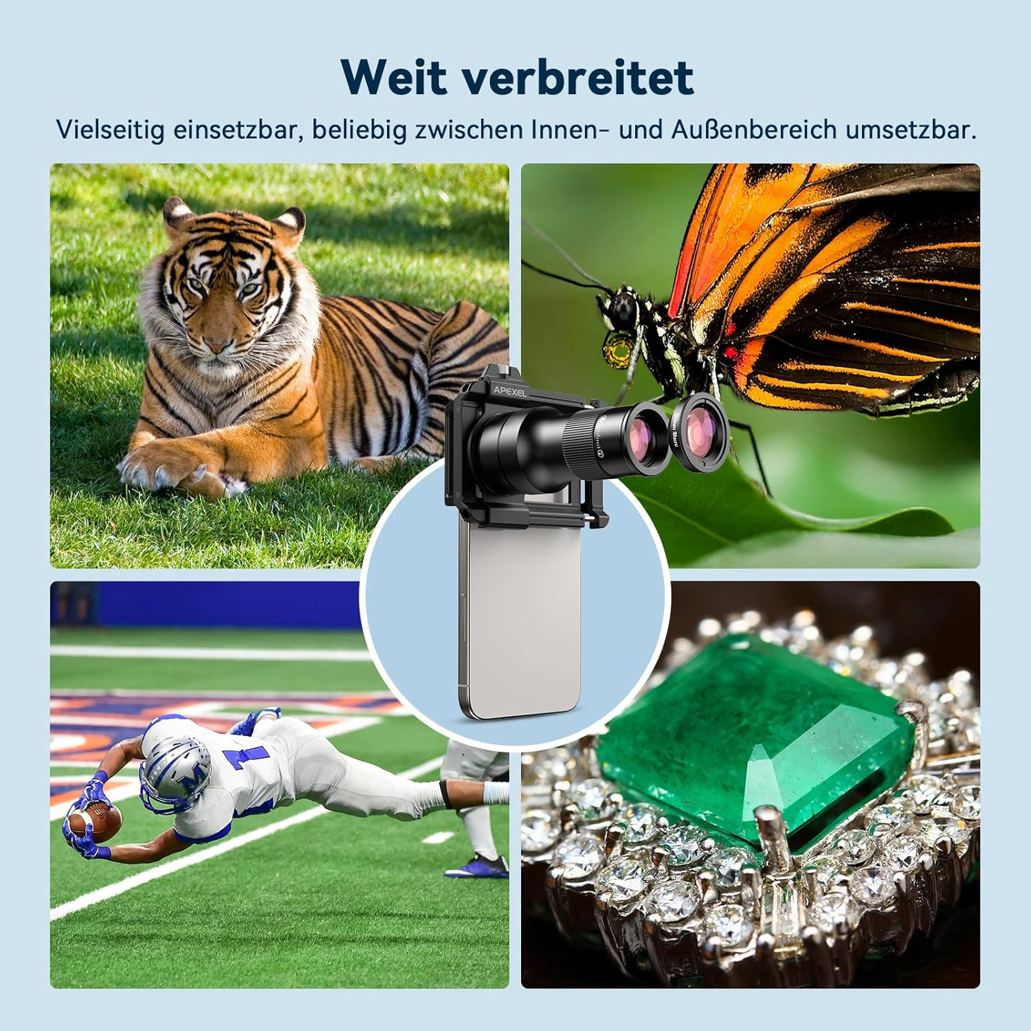 2in1 Universal Smartphone Alu Kamera Teleskop Objektiv Televorsatz mit 6x-Teleobjektiv / 150-mm-Makroobjektiv / Universalclip  - Schwarz