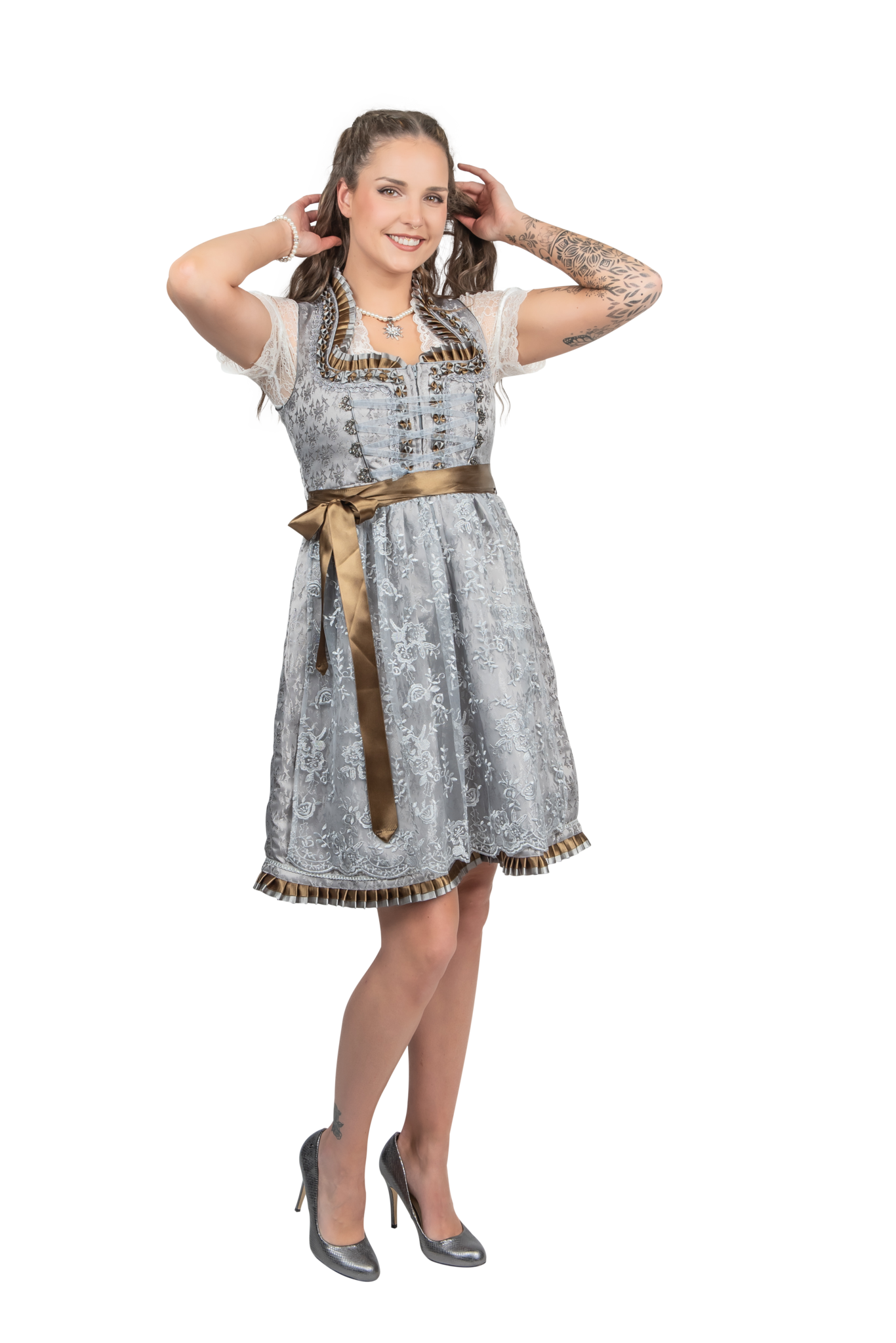 Zilveren Dirndl Jurk Oktoberfest Dames 2 Delig