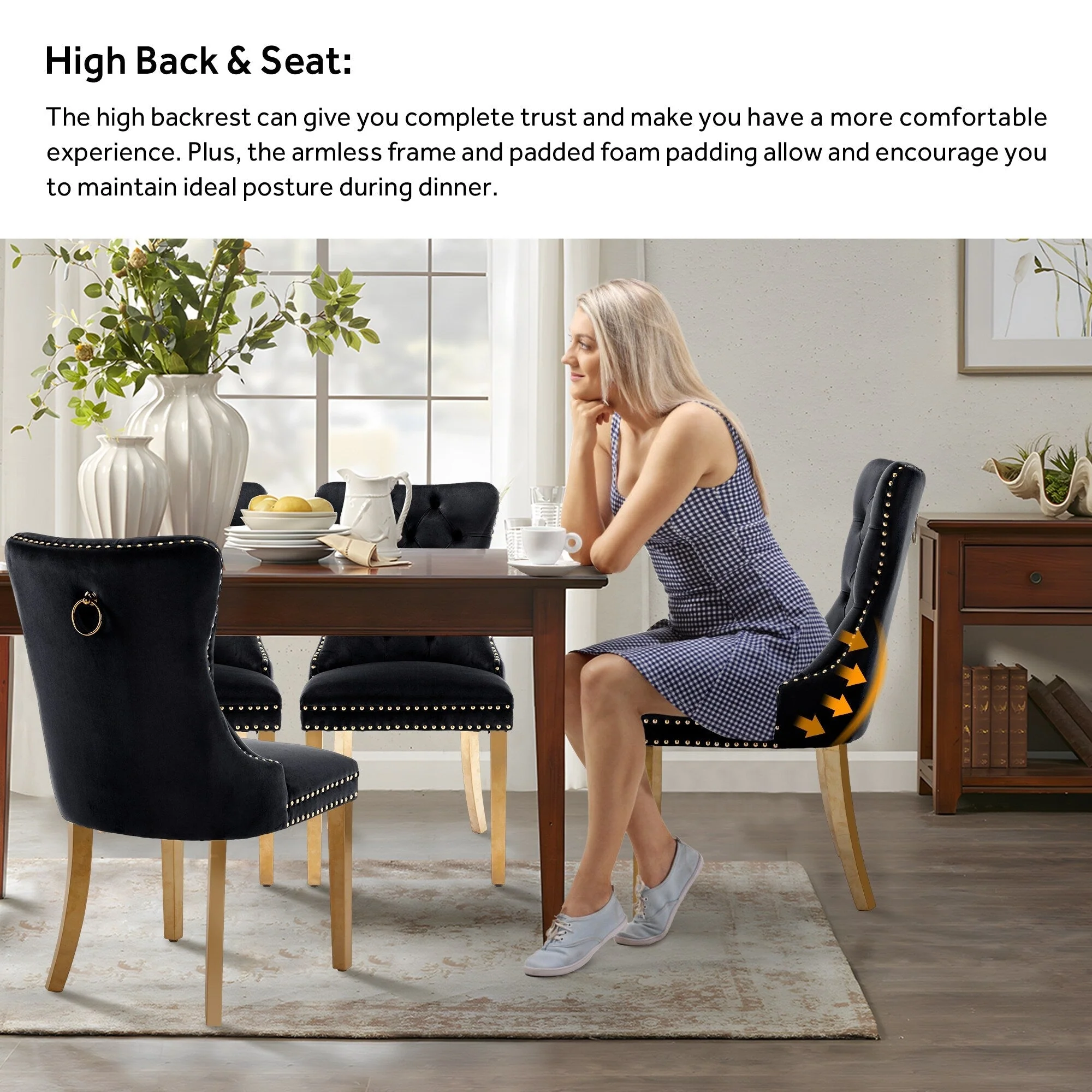 Upholstered Tufted Velvet Dining Chair with Solid Wood Legs Set of 6