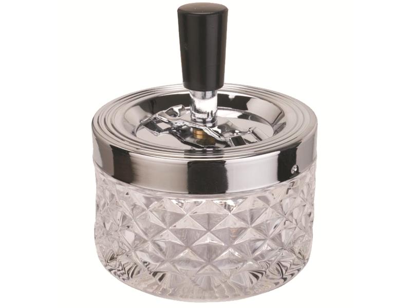 Dameco Aschenbecher mit Schleuderdeckel, Transparent Drehascher aus Metall